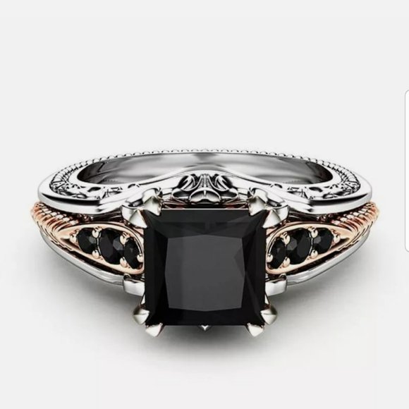 Brand New two tone silver/gold black sapphire ring - Picture 3 of 5